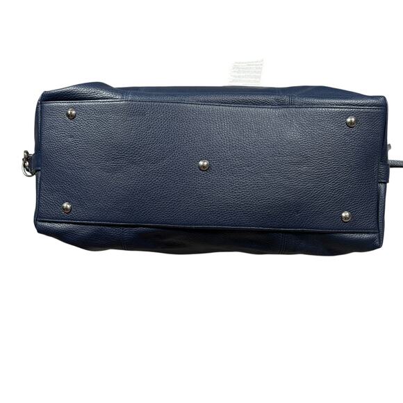 NAVY BLUE LEATHER DOUCALS WEEKEND DUFFEL BAG NWT - Picture 6 of 9